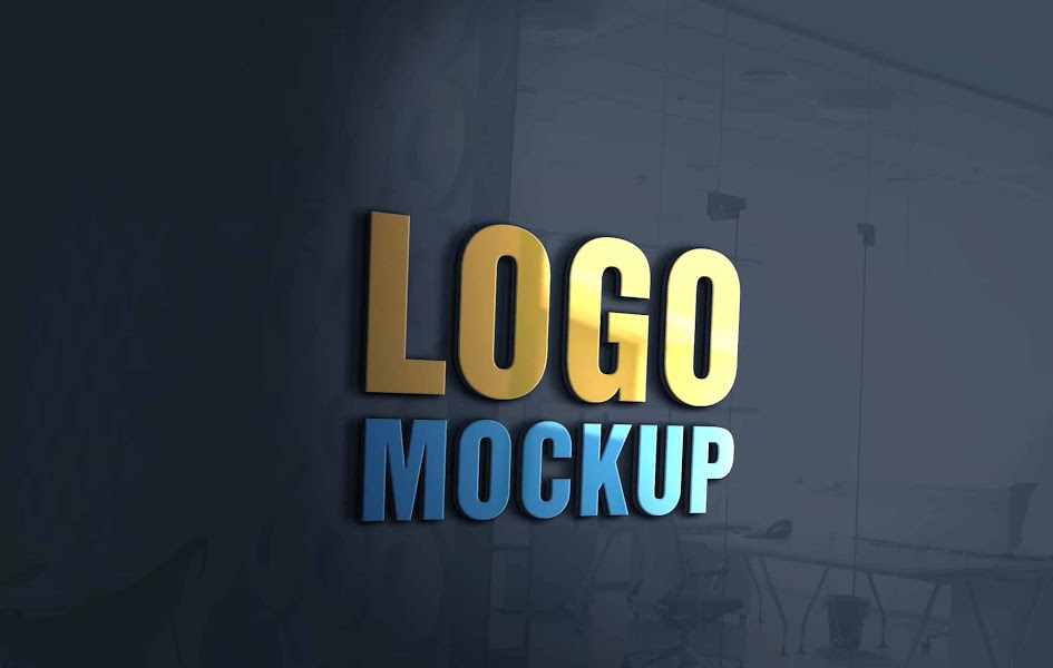 3d glass window logo mockup