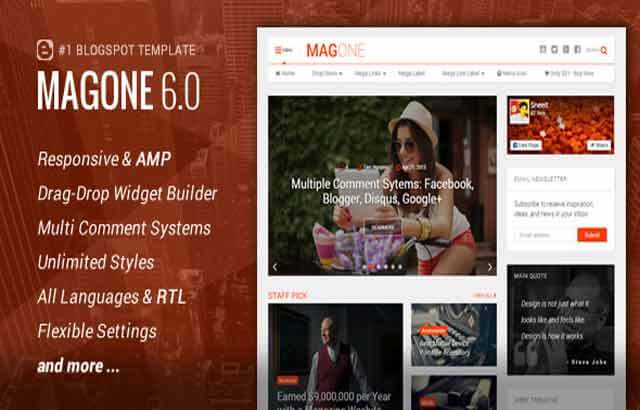 MagOne 6.0 Premium Responsive News 2526 Magazine Blogger Template Free Download