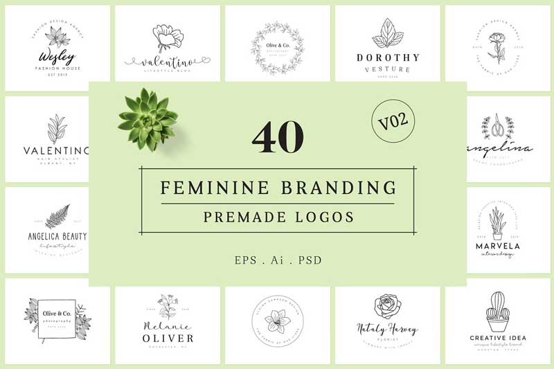 Feminine Branding Premade Logos V02 psdly