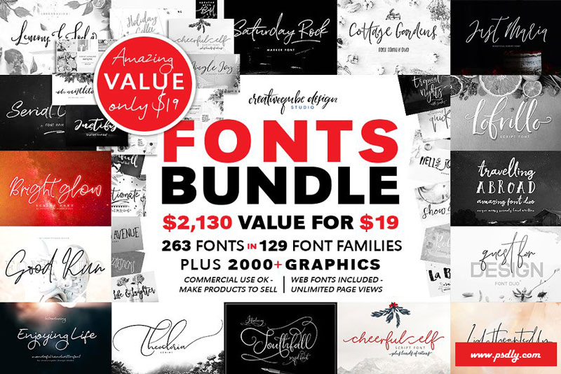 129 Fonts 2526 Graphics Bundle Creativemarket