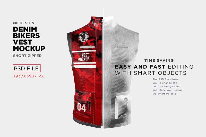 Denim Bikers Vest Mockup 3
