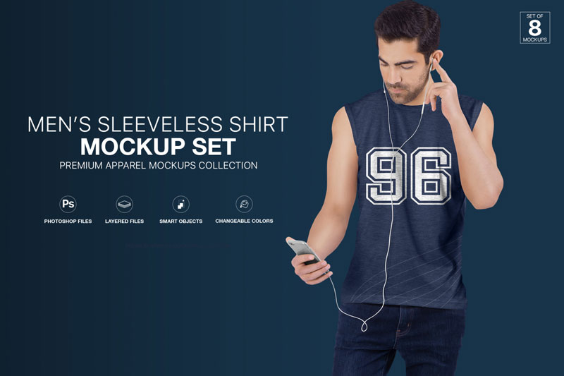 Men2527s Sleeveless Shirt Mockup Set