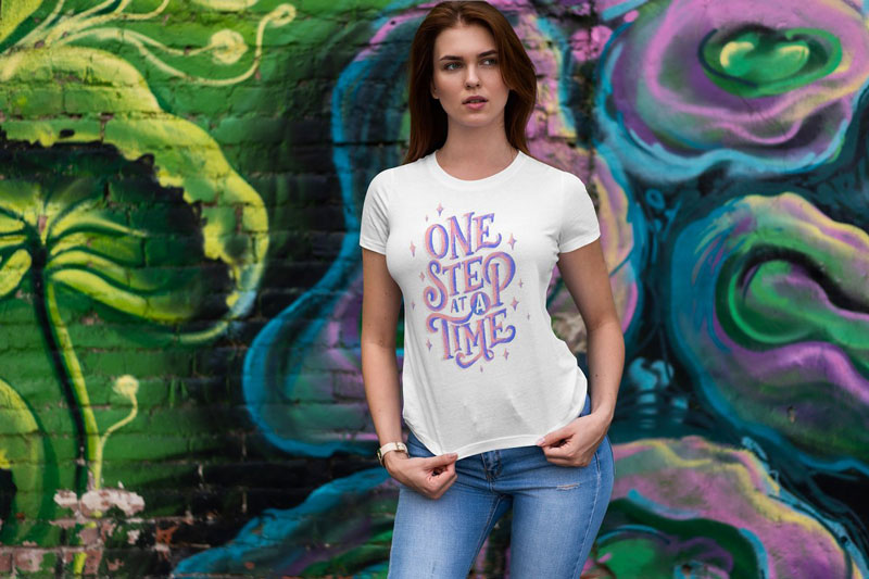 T Shirt Mock Up Walking Girl 4