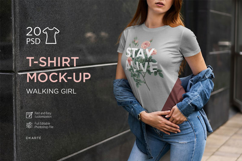 T Shirt Mock Up Walking Girl