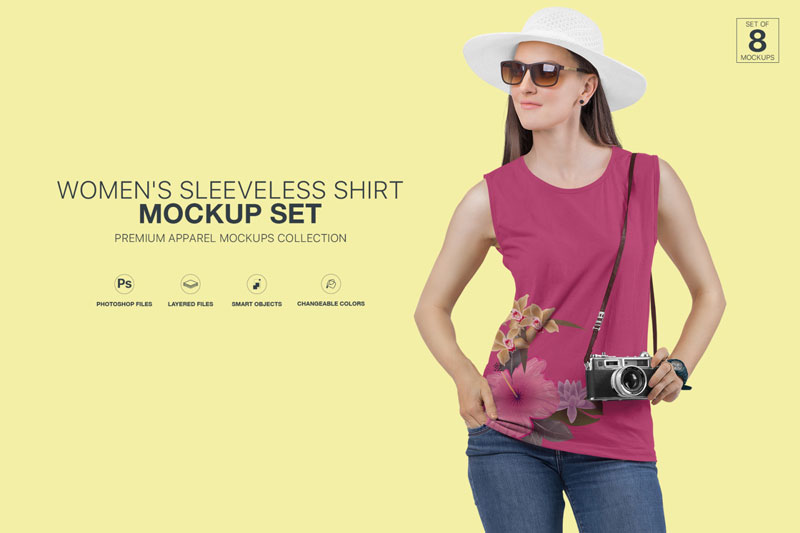 Women2527s Sleeveless Shirt Mockup Set
