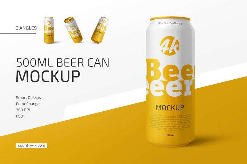 500ml Beer Can Mockup Set 4644043
