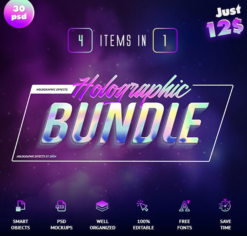 Holographic Text Effects Bundle 25047134