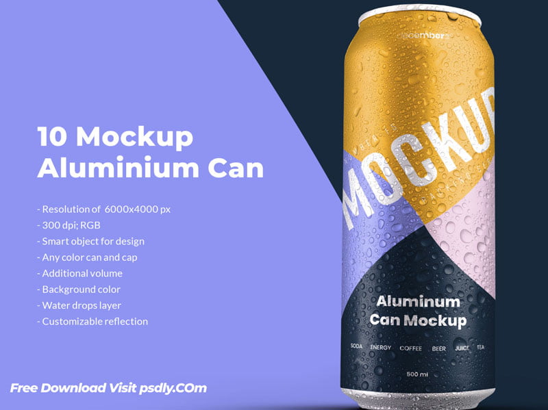 10 Mockup Aluminium Can 500 ml With Water Drops Free Download
