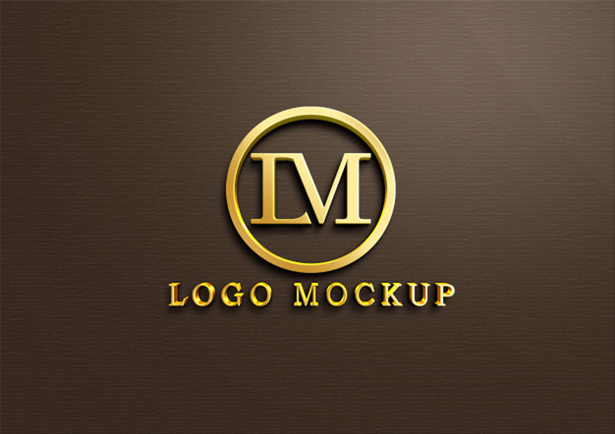 3d Gold Logo Mockup On Wall