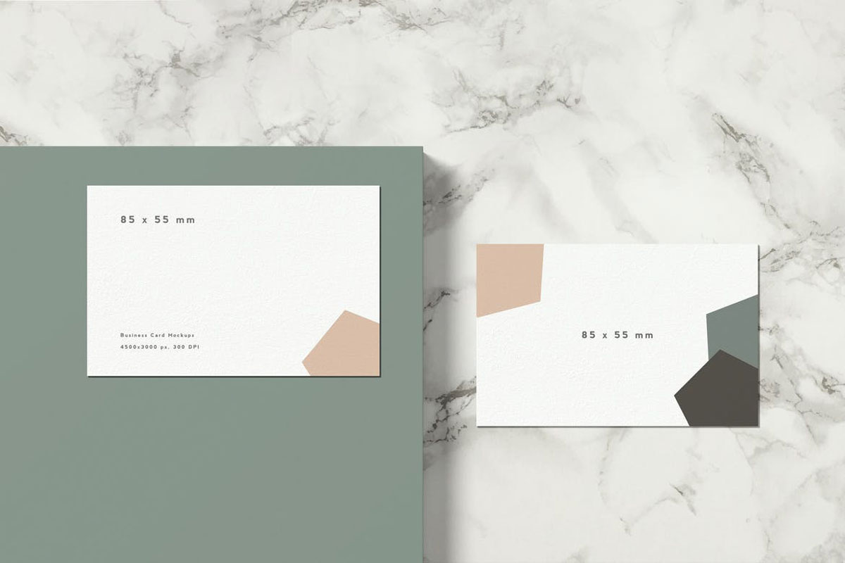 85x55 mm Business Card Mockup top view