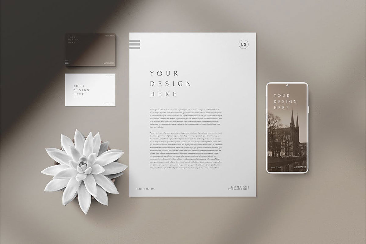 A4 Paper, Business Cards & Smartphone Mockup