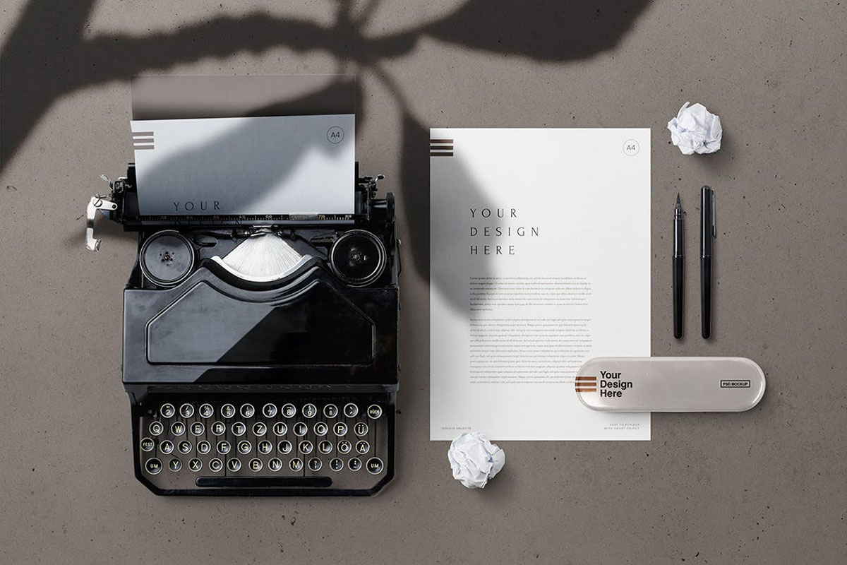 A4 Paper & Vintage Typewriter Stationery Mockup