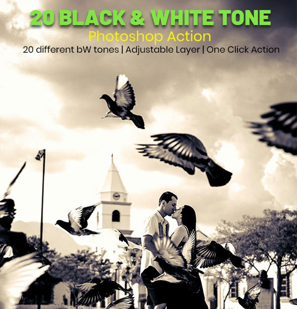 20 Black & White Tone Photoshop Action 26960979