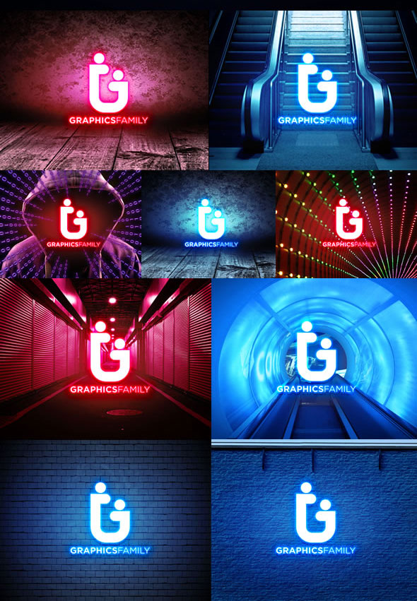 Free Neon Lights PSD Logo MockUp Download