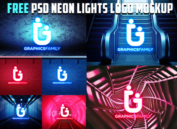 Free Neon Lights PSD Logo MockUp
