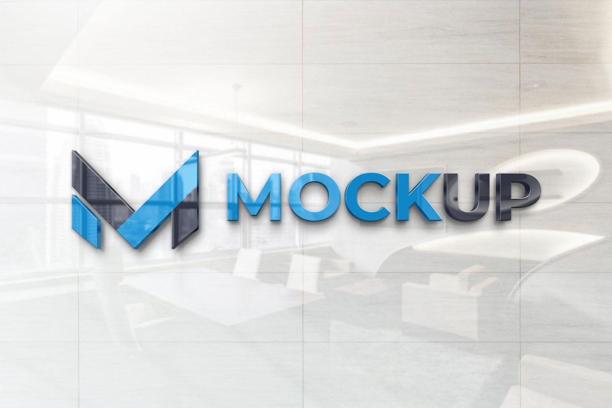 Realistic Glossy Wall Logo Mockup