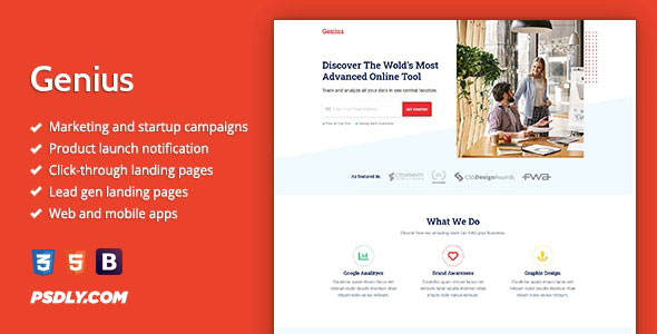 ThemeForest Genius v1.0 Premium HTML Landing Page Template 28388788