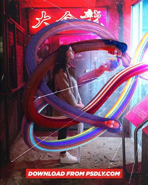 3D Lines Fantasy Photoshop Manipulation