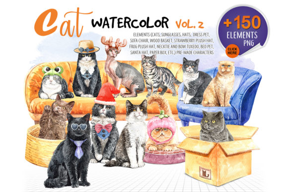 Cats Watercolor Vol 2. Pet Clip Art - 4443095