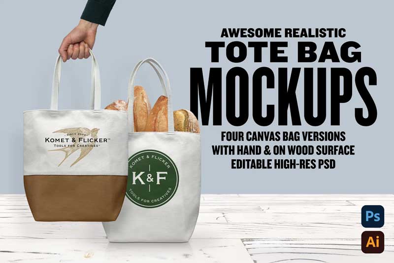 CreativeMarket - Realistic Canvas Tote Bag Mockups 5850995