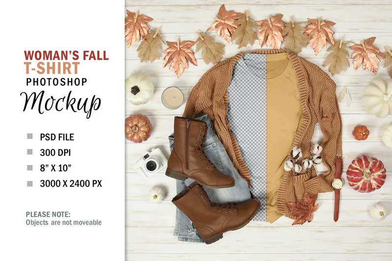 Fall T-Shirt Mockup Flatlay Photoshop PSD DVSYD4X