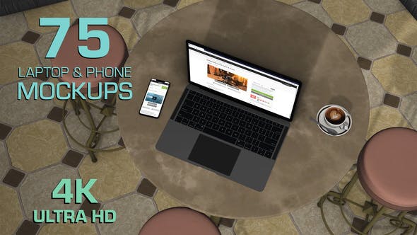 Videohive Biggest laptop and smartphone mockups pack Coffee corner version 30921851