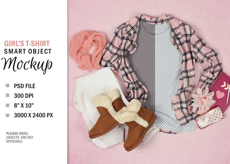 Woman's T-Shirt Mockup Top View Flatlay LW3TQMB