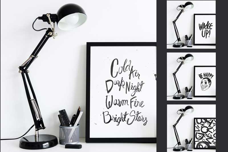 Black lamp with frame mockup design