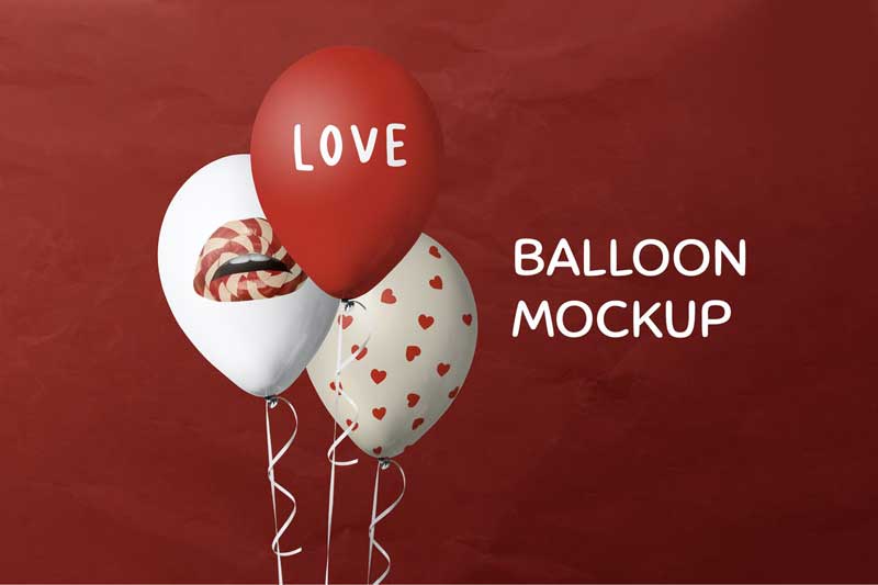 Celebration balloons mockup psd white and red