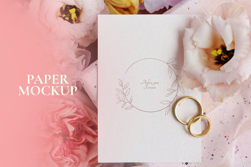 Floral wedding card mockup