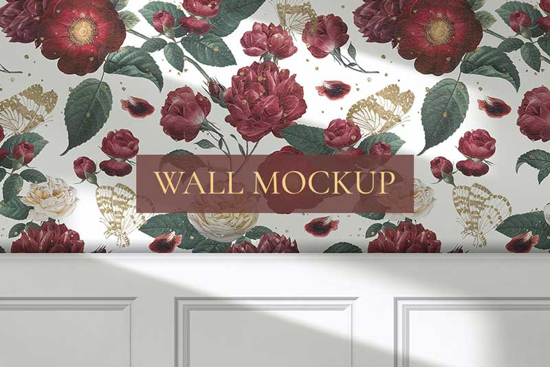 Red flower roses pattern psd wallpaper mockup