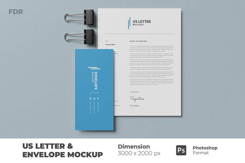 US Letter and Envelope Mockup