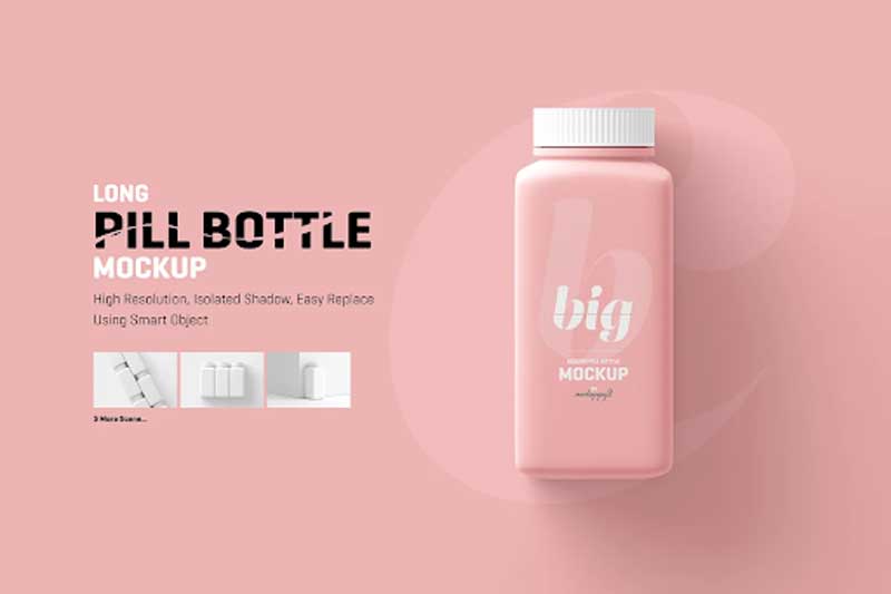 CreativeMarket - Long Square Pill Bottle Mockup 6058482
