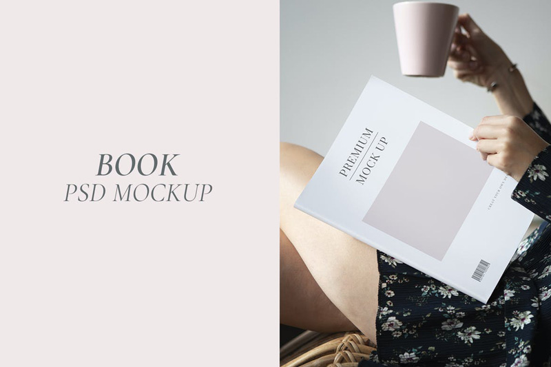 Woman reading a magazine mockup design