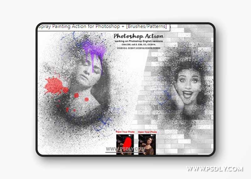 Spray Painting Action for Photoshop + [Brushes/Patterns]