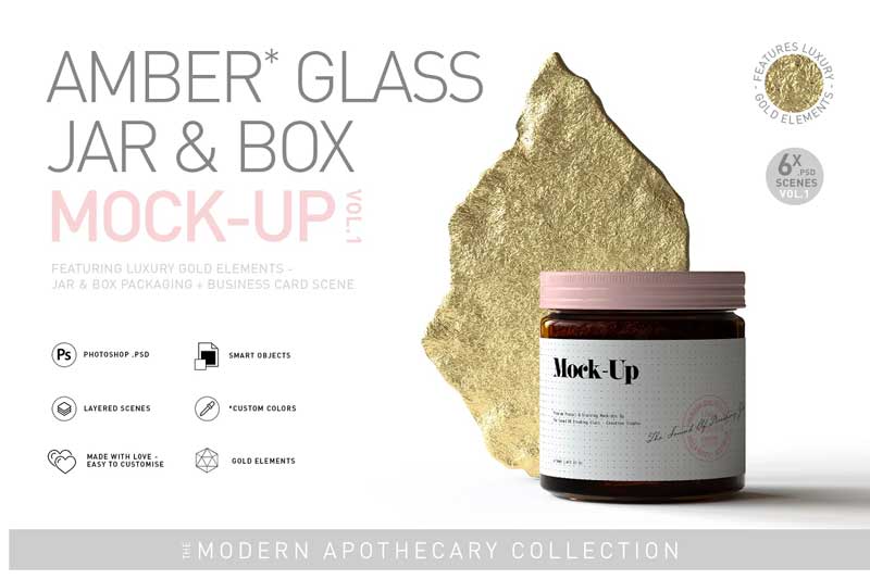 CreativeMarket - Amber Glass Jar & Box Mock-Up Vol.1 5233656