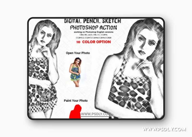 CreativeMarket - Digital Pencil Sketch PS Action 6284365