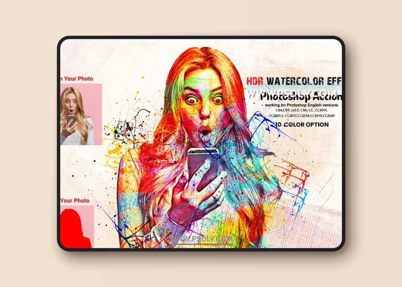 CreativeMarket - HDR Watercolor Effect PS Action 6032596