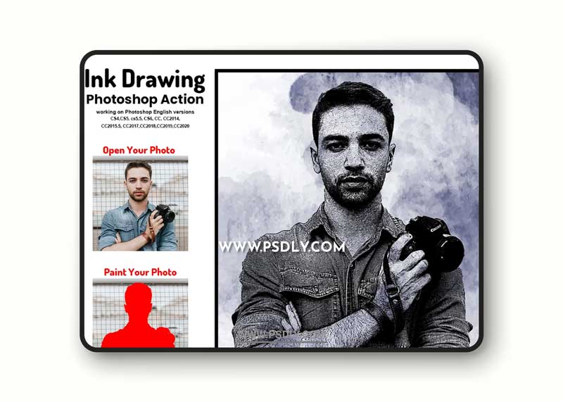 CreativeMarket - Ink Drawing Photoshop Action 5658652