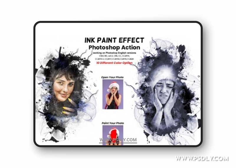 CreativeMarket - Ink Paint Effect Photoshop Action 6240910