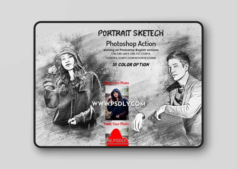 CreativeMarket - Portrait Sketch Photoshop Action 6176158
