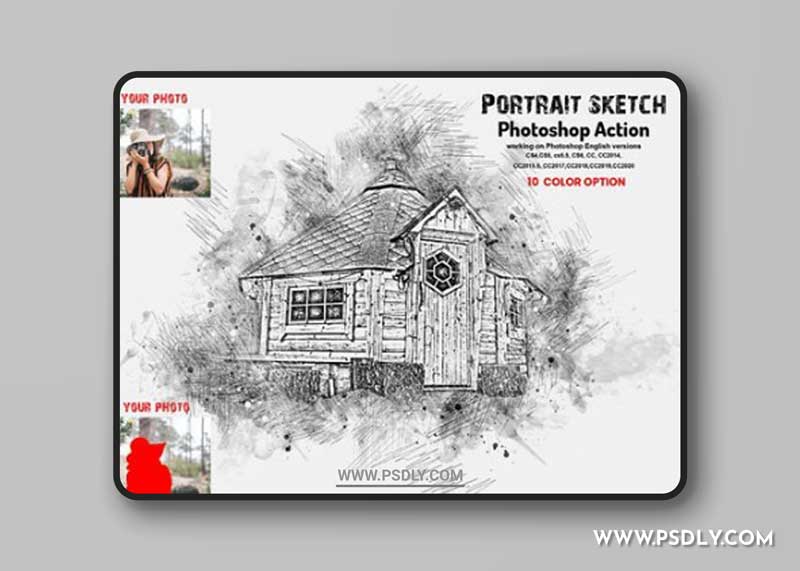 Portrait Sketch Action for Photoshop + Brushes