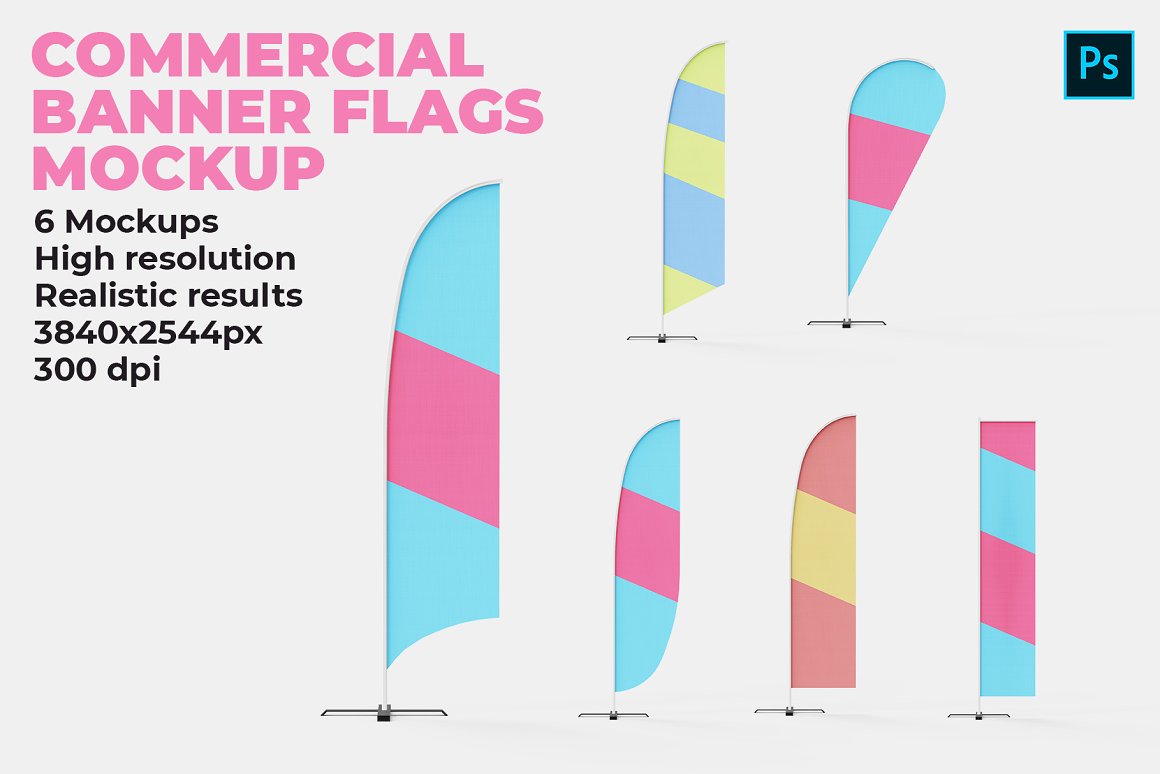 CreativeMarket - Commercial Banner Flags Mockup 4523502