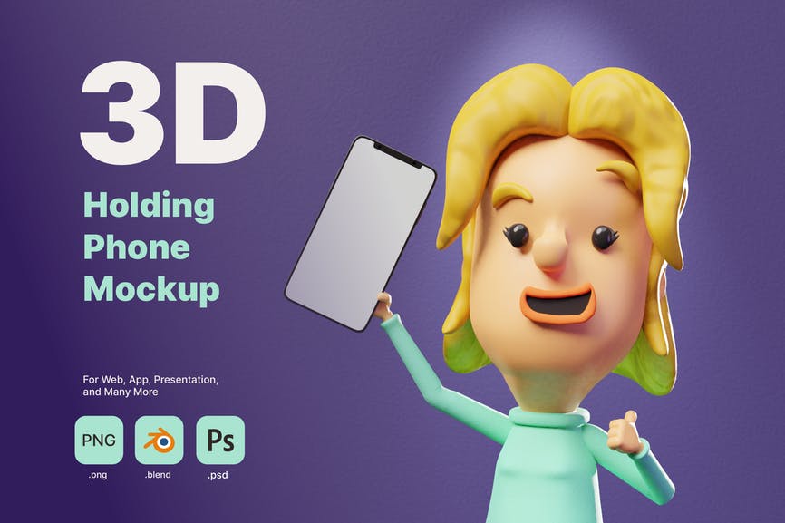 3D Man Holding Phone Mockup A5KUSXR