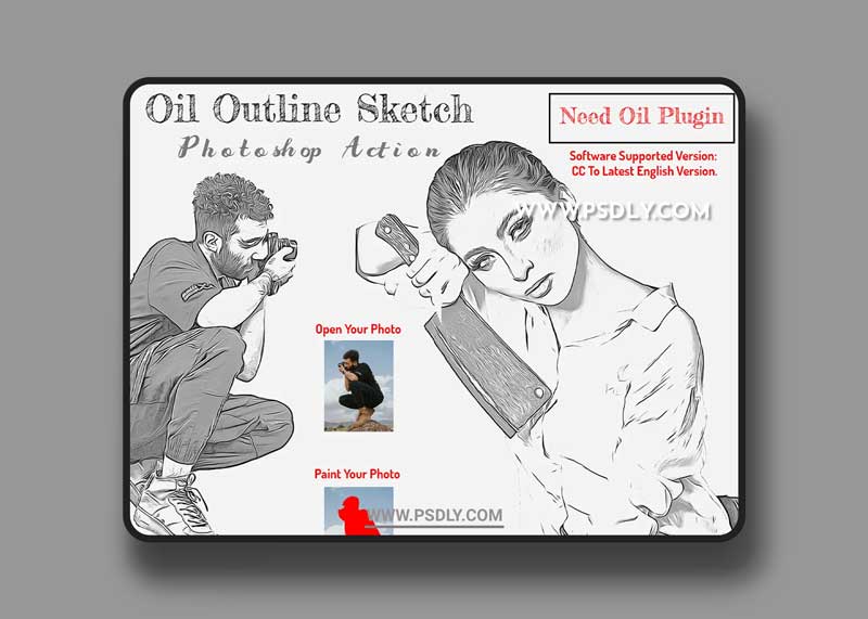CreativeMarket - Oil Outline Sketch PS Action 6415716