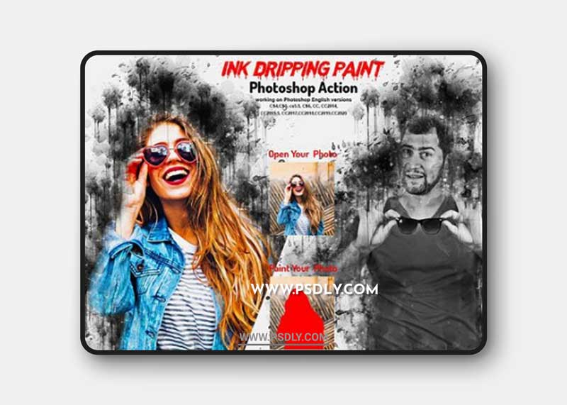 Ink Dripping Paint Action for Photoshop + Brushes