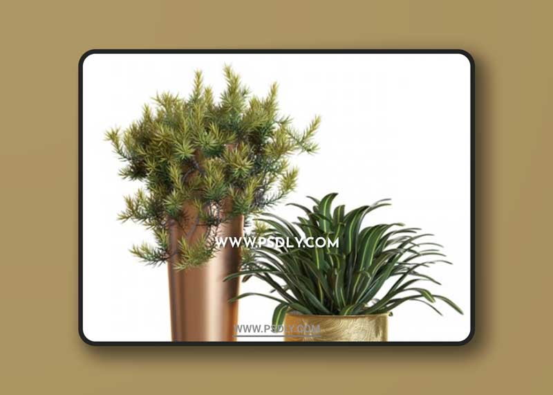 Mid Century Modern Planter With Gold 3D Model