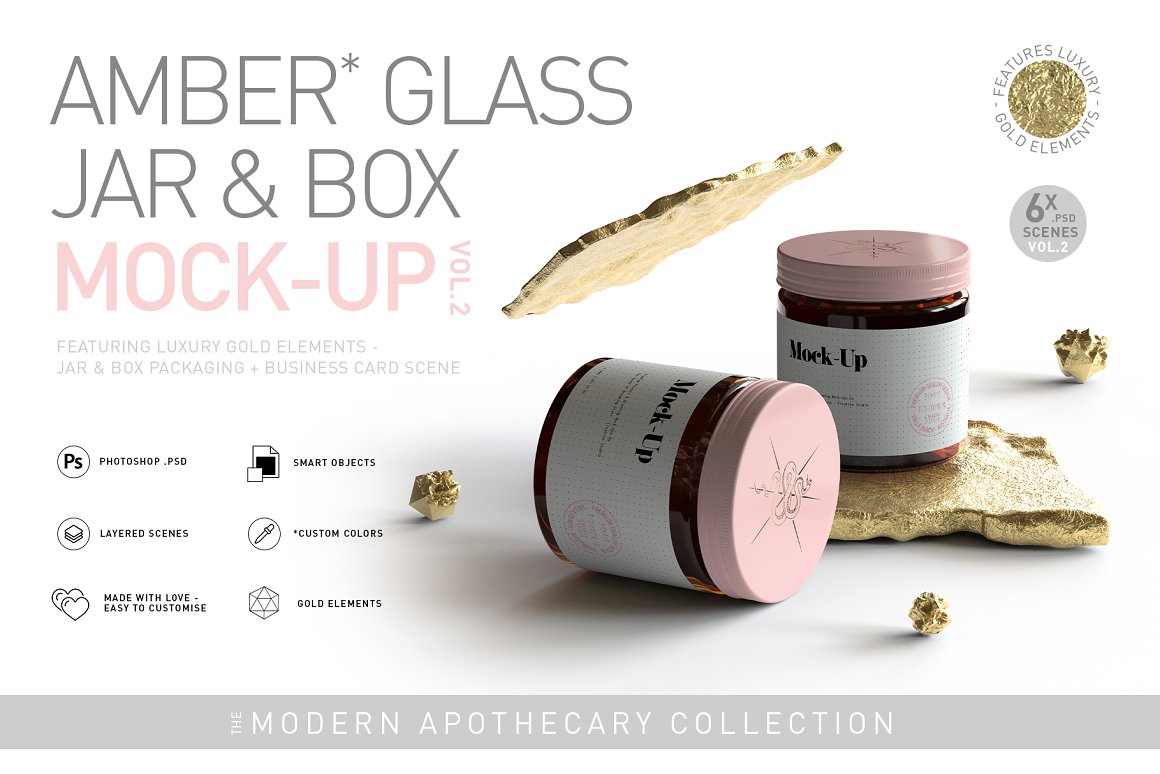 CreativeMarket - Amber Glass Jar & Box Mock-Up Vol.2 5254432