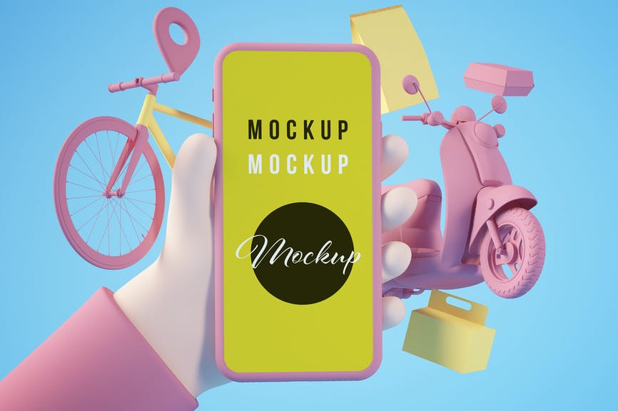 Cartoon Hand with Phone with Delivery Concepts BWVBEXH