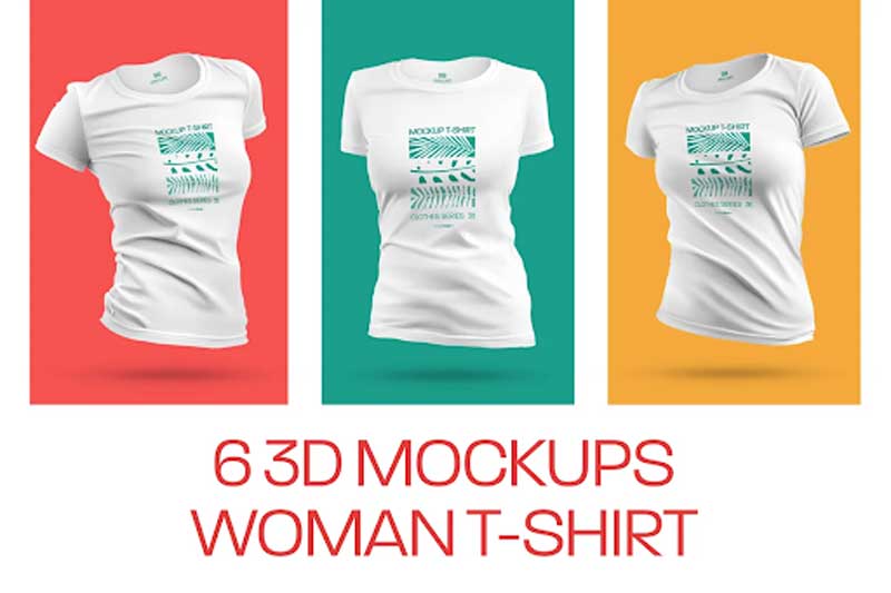 CreativeMarket - 6 3D Mockups Woman T-Shirt 6324578